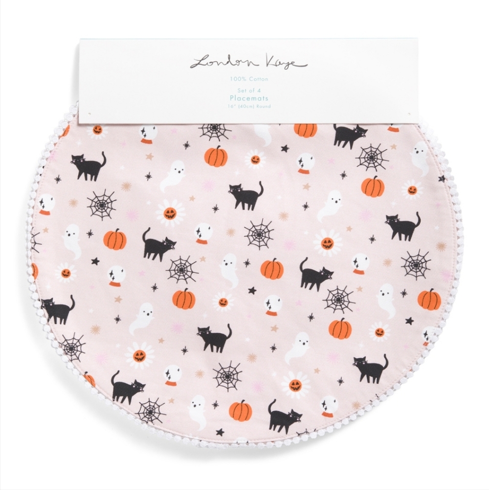 London Kaye Halloween Cat and Ghost Placemats Set Of 4 New